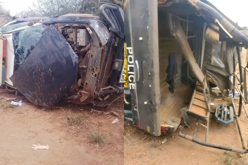 Collage photo of a police vehicle involved in a road accident.